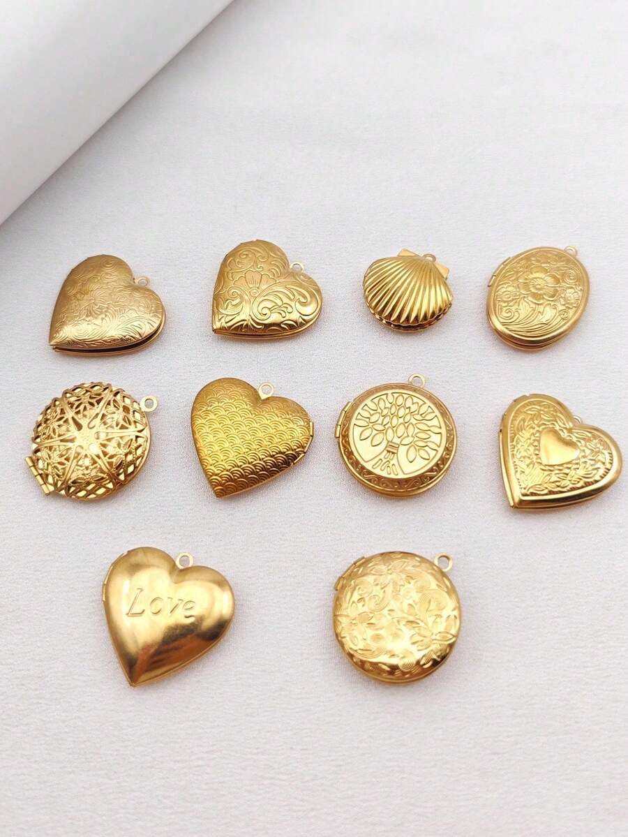 10pcs/Set Heart Shaped Pendant Jewelry Accessories, Trending Cross-Border , Suitable For Valentine's Day - Yellow Gold - View 1
