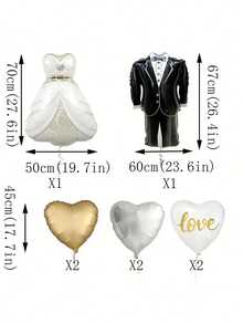 2pcs/8pcs/Set Large Groom Tuxedo Bride Wedding Dress Foil Balloons Wedding Ceremony Venue Decor Balloons Valentine's Day Valentines - Multicolor - View 3