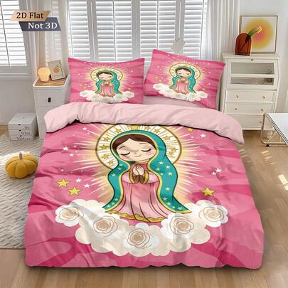 三件套床上用品（1个被套+2个枕套，不含填充物），可爱卡通小女孩主题图案，适合日常使用或赠送亲友，柔软保暖，亲肤舒适，多种尺寸可选，包括特大号，时尚可爱，色彩鲜艳，是居家必备单品。