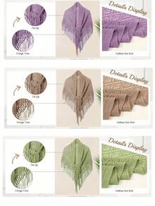 1 Stück Damen einfarbiger dreieckiger Quasten gestrickter Schal, minimalistischer Schal für Herbst/Winter - Himmelblau - Übersicht 6