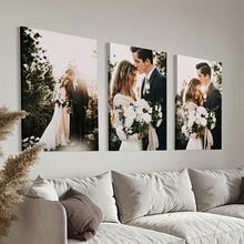 3pcs Personalized Photo Canvas Wall Art Set With Pine Wood Frame - Custom Family Photo Prints, Framed Canvas For Living Room, Bedroom, Home Office - Ideal Gift For Birthday, Anniversary, Christmas - Customizable Size & Easy Hanging - Pine Wood Frame & Fade-Resistant Ink - Family Portrait, Wedding, Memorabilia Gift Set, Picture Wall Decor, Canvas Wall Art, Room Decor, Wall Decoration - Multicolor - View 2