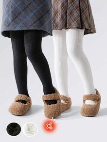 1 chiếc quần legging giữ nhiệt cho trẻ em/bé gái, màu trơn, kiểu dáng dễ thương, có quai giữ ấm, mềm mại và thoải mái, thích hợp cho mặc hàng ngày vào mùa thu/đông, đi học, dã ngoại, ở nhà, du lịch. - màu đen - Xem 1