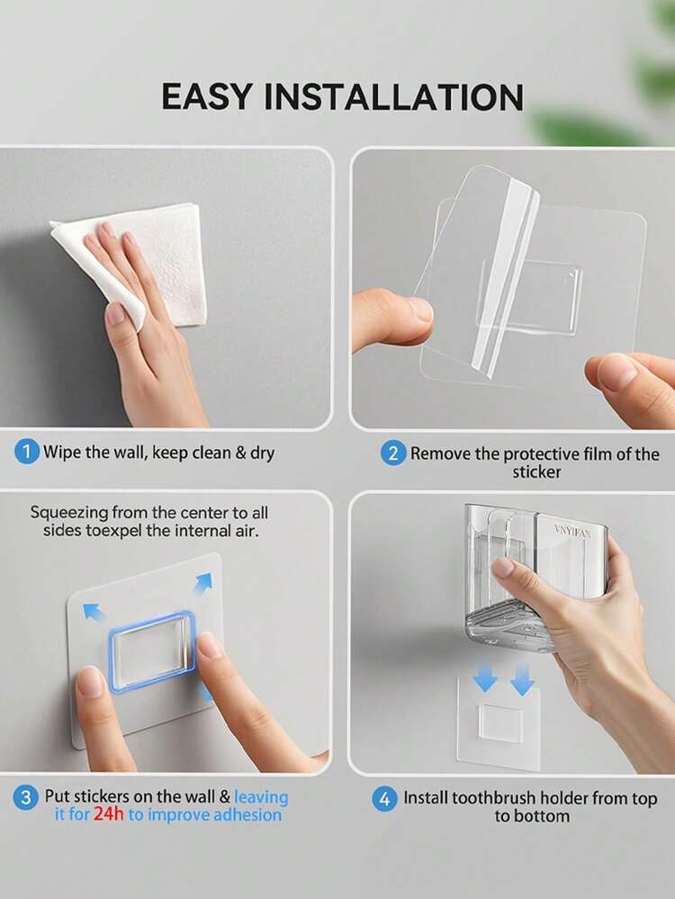 1个壁挂式牙刷架，带滴水盘，透明自粘式浴室收纳架，适用于电动牙刷、牙膏和剃须刀，无需钻孔 - 彩色 - 查看 7