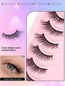 7 Pairs Mkhlina Handmade Half-Strip Eyelashes, Delicate Cat Eye Effect, Soft Black Band, 4/5 Outer Corner Lashes, Faux Mink False Eyelash Strips - 眼尾拉長款 - 查看 3