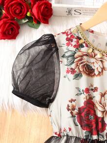 Summer Floral Print Mesh Girls Dress, Elegant & Fashionable - Multicolor - View 4