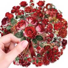 56款婚礼装饰玫瑰贴纸套装，珍珠点缀和心形PET贴纸，适用于浪漫项目、邀请函和礼品标签，透明全息贴纸 - 56 - 查看 4