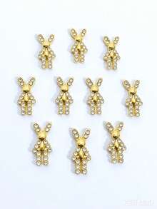 10pcs Gold & Silver Rhinestone Rabbit Nail Jewelry, 3D Metal Alloy Nail Decor Accessories, Suitable For Women Nail Art DIY Nails Nail Supplies - Multicolor - View 4