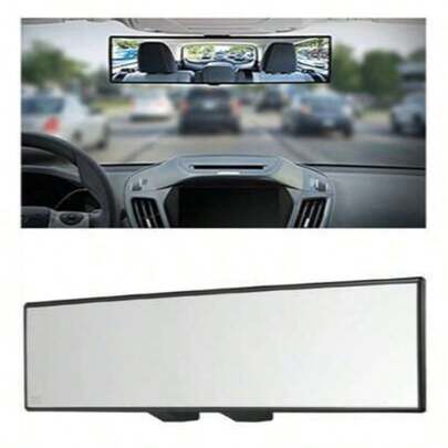 Wide Angle Rectangular Rearview Mirror - Crystal Clear Flat Mirror Surface, Universal Mounting, Easy Front Installation, ABS Material, Enhances Driving Safety