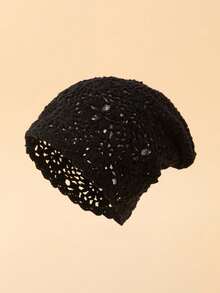 Vintage Flower Crochet Beanie Solid Color Hollow Out Breathable Knit Hats Elegant Skull Cap Beanies For Women Female - Nhiều màu - Xem 2