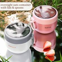 Oatmeal Cup With Lid And Plastic Spoon Portable Plastic Yogurt Cup, Also Suitable For Oatmeal, Milk, Fruit Salad, Lunch Items And Soup - Multicolor - View 10