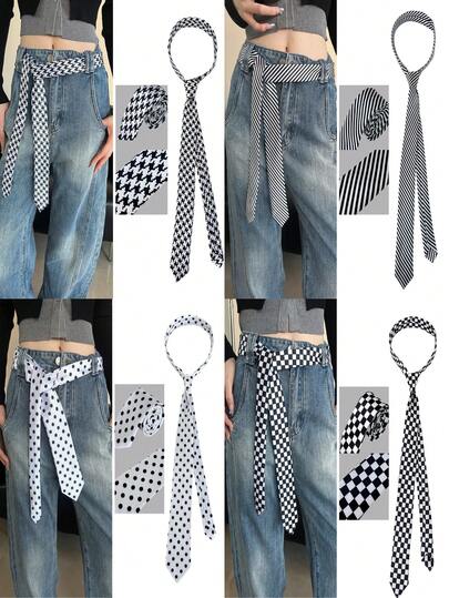 Striped Belt For Women To Pair With Jeans, Accessory Includes Tie, Scarf, Long Ribbon, Waist Sash, Waistband