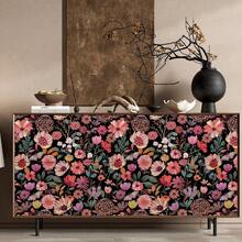 1卷波西米亚风花卉自粘壁纸 - 可撕贴可移除壁纸，彩色花卉图案，复古农舍风格，宽17.32英寸，装饰墙贴，家居装饰DIY贴纸，客厅装饰及配件，厨房壁纸，美观壁纸，租房者适用自粘壁纸，节日装饰壁纸 - 花卉 - 查看 9