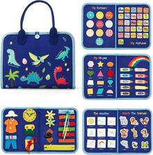 Travel-Ready Dinosaur Busy Book, Educational Sensory Toy For Toddlers, Dinosaur-Themed Busy Board For Toddlers, Sensory Toy For Life Skills Learning, Perfect Birthday/Halloween/Christmas Gift For Boys & Girls - Royal Blue - View 3