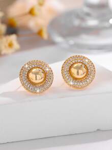 1 Pair Elegant Minimalist Geometric Design Cubic Zirconia Stud Earrings, Ideal For Women And Girls Everyday Wear - Multicolor - View 7