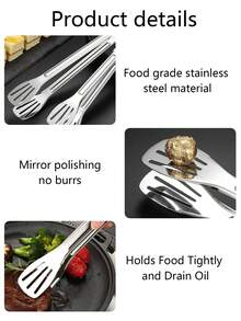 1pc Stainless Steel Slotted Serving Tong,Stainless Steel Food Clip,Ood Grade Kitchen Utensils, Hollow-Out Design For Draining & Oiling,Multifunctional Kitchen Cooking Clip, Food Fixture With Heat-Resistant And Anti Slip Handle, Bread Clip - Multicolor - View 7