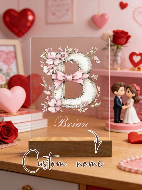 1 pieza Luz de noche decorativa personalizada para niños, letrero con forma de lazo de 26 letras con nombre personalizado, luz de noche con nombre personalizado, letrero con nombre personalizable, luz de noche LED para cumpleaños, fiesta, creatividad, Día de San Valentín, Pascua, regalos, como regalos para familiares y amigos, decoración personalizada para el dormitorio.