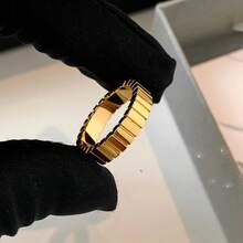 1 pieza Anillos de acero inoxidable minimalistas de 3.5mm y 6.5mm para mujeres, anillos planos para dedos, joyería de compromiso de moda - Dorado - Ver 5