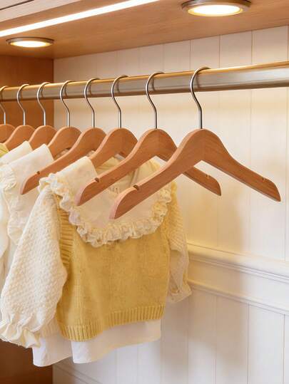 6pcs/2sets Wooden Children's Clothes Hangers, Seamless Baby Garment Hanger, Bedroom Storage Organizer For Coats, T-Shirts