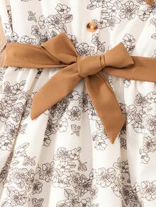 女童梭织数码印花休闲优雅连衣裙 - 杏色 - 查看 5