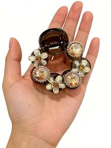 4厘米仿珍珠水钻发夹，优雅花朵设计半圆形发饰，奢华咖啡色半圆形发夹，优雅爪夹，夏季沙滩花朵发爪，度假发夹 - 彩色 - 查看 7