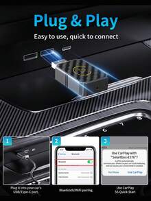 2-In-1 Wireless CarPlay Adapter, Mini Stable Smallest Wireless CarPlay Adapter, Bluetooth Connection, Plug And Play, No Latency, Compatible With IPhone And Android Auto - A - View 5