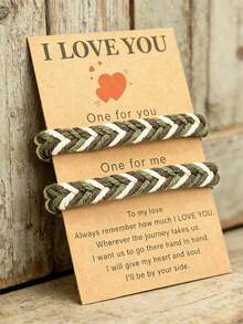 diffone Set de 2 piezas Pulsera de cuerda trenzada a mano estilo antiguo ajustable para hombres y mujeres, pareja, como regalo de joyería para el Día de San Valentín - Marrón - Ver 10