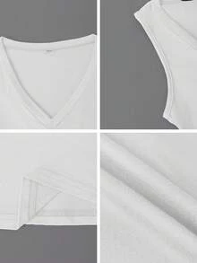 Vaiaye 女士性感修身深V领无袖背心，纯色针织背心，女士健身服，2026春夏嘉年华服装，适合日常穿着和通勤休闲白色 - 白色 - 查看 11