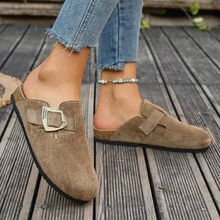 女士铜扣穆勒鞋，复古风格平底拖鞋，休闲优雅百搭凉鞋，适合日常穿着，四季皆宜。 - 卡其色 - 查看 2