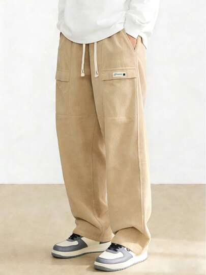 Pantalones cargo de pana para hombre, pantalones casuales de moda para hombre, versátiles para uso diario y trotar, diseño de cintura con cordón, pierna recta