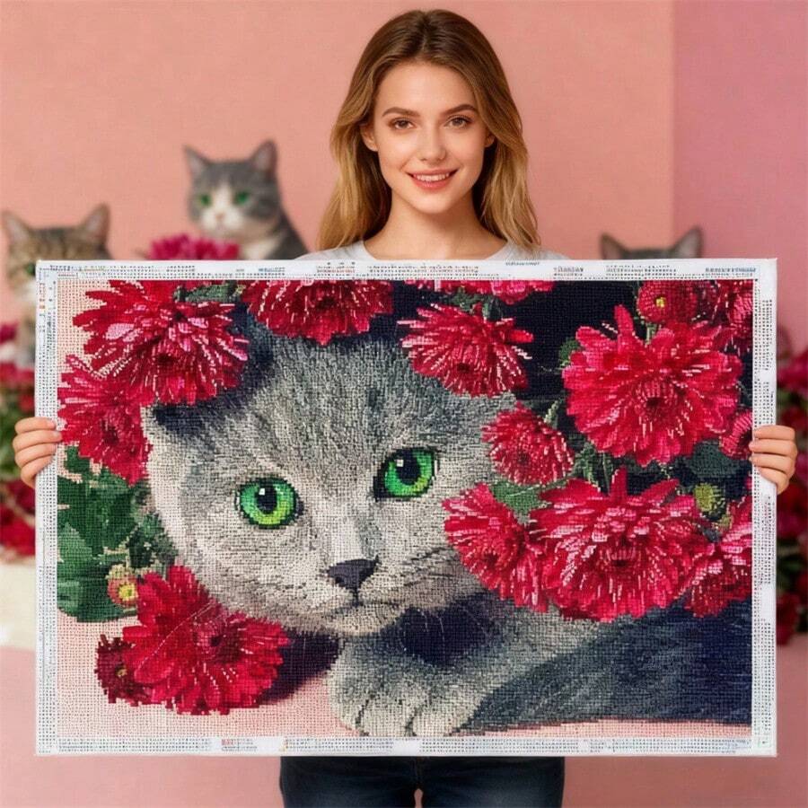 LaoJieYuan 2026 New Style Cross Stitch Cute Cat DIY Embroidery Kit Printed Needlework Handicraft DIY Full Decorative Painting Craft Wall Art Home Decor Gift Cross Stitch Diy Kit Crafts Embroidered Embroidery Kit Cross Stitch Kits Crochet Kit Punch Needle Kit Sewing Accessories Sewing Kit Embroidery Thread Craft Kit Stitch Stuff Sewing Patterns Crochet Craft Supplies Embroidery Kit Beginners Sewing Pattern - 需要自己繡-不含框架 - 查看 1