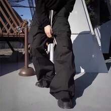 New Black Cargo Pants Spring Summer American Style Multi-Pocket Cargo Pants Loose Wide-Leg Casual Pants For Men - 黑色 - 查看 3