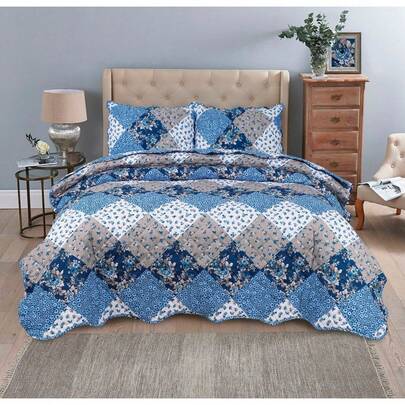 3pcs Luxury Patchwork Reversible Bedspread Quilted Throw Printed Bedding Set Double & King Soft And Breathable