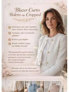 Women's Short Blazer, Cropped Top, Long Sleeve Crepe Knit Cardigan - White - View 4