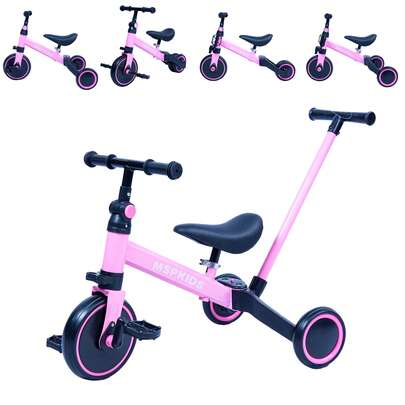 Triciclo Infantil 4 Em 1 Com Haste Bicicleta Equilíbrio Pedais Balance Bike MSP Kids