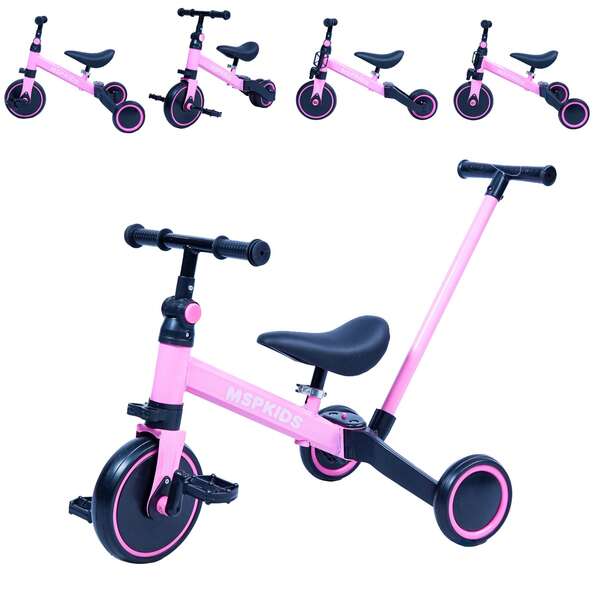 Triciclo Infantil 4 Em 1 Com Haste Bicicleta Equilíbrio Pedais Balance Bike MSP Kids