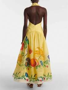 Tailored, Boho, Office, Vintage, Regular, Elegant, Formal. Spring. Casual, Vacation.   Yellow Sundress For Brunch - 黃色 - 查看 4