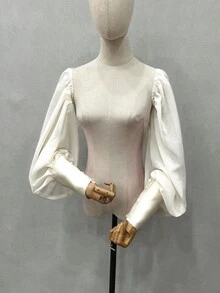 1pc White Chiffon Puff Sleeve Long Bridal Decorative Sleeve Cuffs With Elastic - Multicolor - View 7