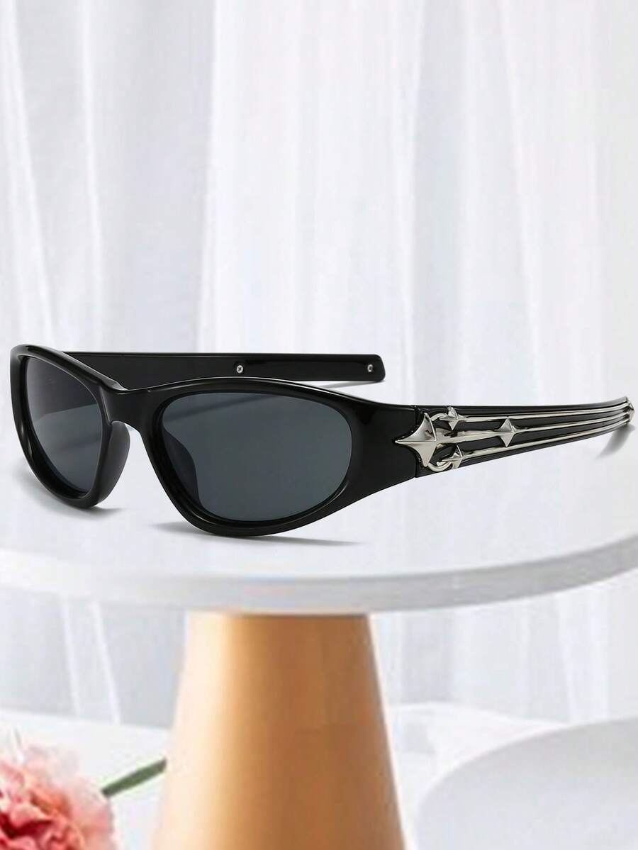 Kính thời trang Y2K ôm sát mặt dành cho nam, kiểu dáng oval tối màu, phong cách tương lai, màu đen, thể thao, ngôi sao. - màu đen - Xem 1