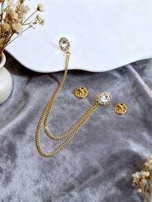 1pc Elegant Gold Chain Brooch With Rhinestones & Multi-Layer Tassel Design, Anti-Slip Pin, Suitable For Weddings, Parties, Travel, Daily Wear With Suits, Dresses, Cardigans, Great Gift For Friends - Gold - View 3