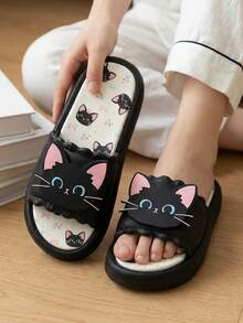 Dép lê nữ đế dày mũi tròn bằng nhựa PVC hình mèo đen dễ thương, thích hợp cho cặp đôi, đi trong nhà, trời mưa, đi biển, ngoài trời, dép xỏ ngón thoải mái mọi mùa. - màu đen - Xem 3
