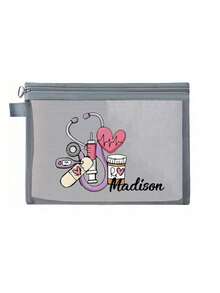 Portable Women'S Mesh Bag, Makeup Bag Printed With Stethoscope, Heart, And Medicine Bottle Patterns, Outdoor Travel Offices Carry Small-Capacity First-Aid Kits Mesh Bag, Portable Medicine , First-Aid Kits And Pill Packaging Containers, Portable Black Storage Bag, Student Pencil Case - Black Mesh Series - View 15