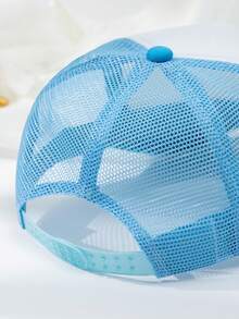 1顶男士天蓝色艺术文字印花休闲可调节尺寸棒球网帽，适合户外活动、日常穿着、旅行、海滩、派对、钓鱼、送礼 - 天藍白 - 查看 3