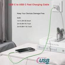 3.3/6.6/10英尺 USB-C 转 Type-C 快速充电线，尼龙编织线，兼容 17/16/15，适用于室内/室外/旅行和车载环境，支持快速充电，兼容 17/16/15/Pro/Pro Max/iPad 和其他安卓手机 - 綠色 - 查看 2