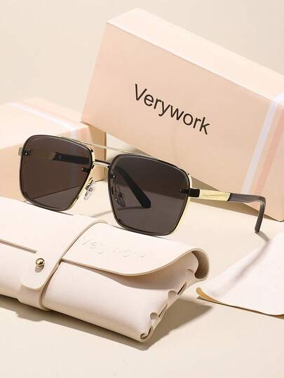  Verywork 1pc Women Copper Pilot Frame Advanced Sense Unique Double Beam Design Full Frame Personalized Modern Simple Style Sunglasses For Daily Life Summer Driving Camping Street Snap Tropical Beach Vacay Carnival Outfits Family Outings Suitable For All Face Shapes