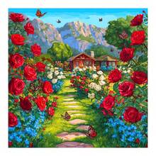 1pc Full Round Diamond Painting Garden Bungalow Kits Art Cross Stitch Embroidery Handicraft Landscape Gift 40x40cm Frameless - Multicolor - View 10