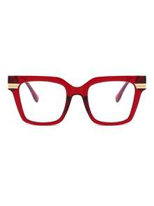 1副女士酒红色方形PC框复古撞色时尚个性化无度数眼镜 - 酒紅色 - 查看 3