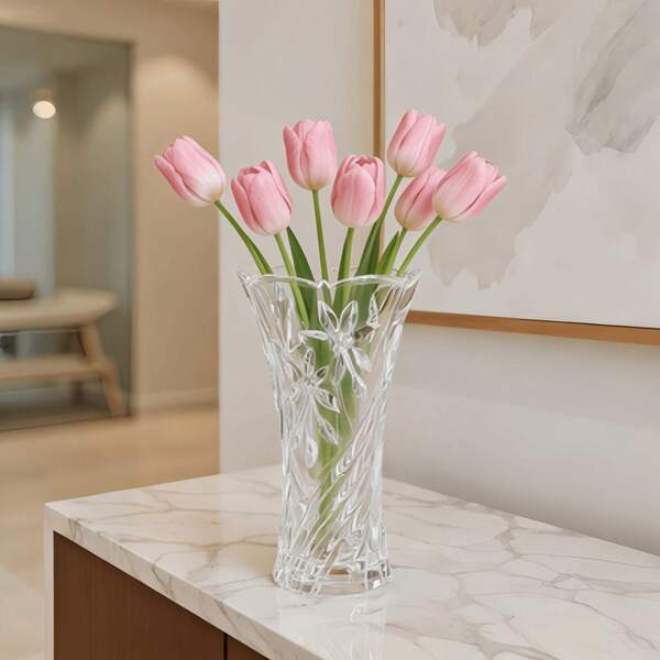 Orchid Pattern Glass Vase, Decorative Vase For Home Essentials And Life Beautification