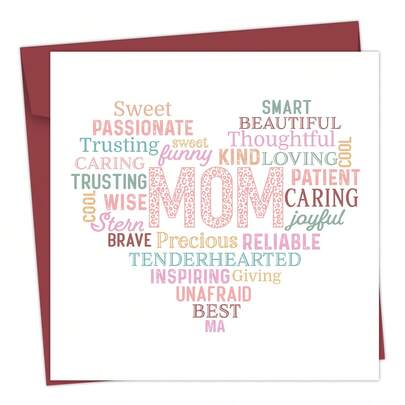 1张趣味母亲节贺卡 - 赞美妈妈的品质文字卡，对妈妈的真挚祝福，生日贺卡，母亲节礼物，送给妈妈的生日礼物，含信封