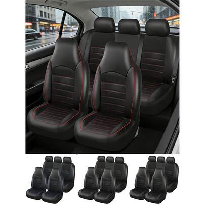 2 piezas/1 set Fundas universales de asiento delantero de coche de cuero PU con respaldo alto tipo cubeta - Ajuste para la mayoría de sedanes, camionetas y SUV, fundas de asiento de coche universales para todas las estaciones