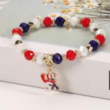 1 Piece Artistic Personalized Red White Blue American Emblem Beaded Bracelet, Color Mix Design Unisex Wristband, Fashion All-Match Jewelry For Men And Women - Pha lê Hoa Kỳ - Xem 7